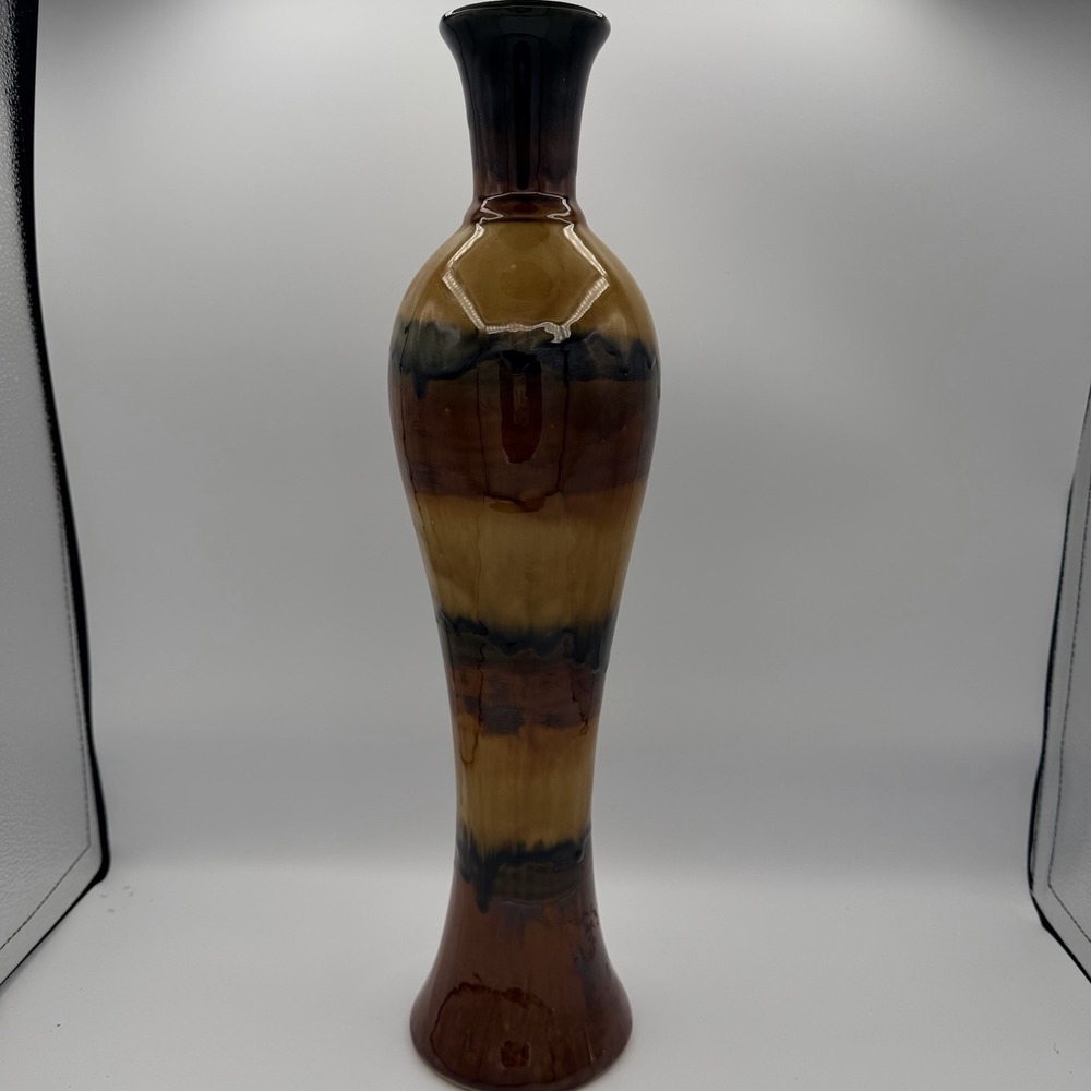 Huge 17" Vintage Style Studio Art Pottery Floor Vase MCM Drip Glaze Bottle